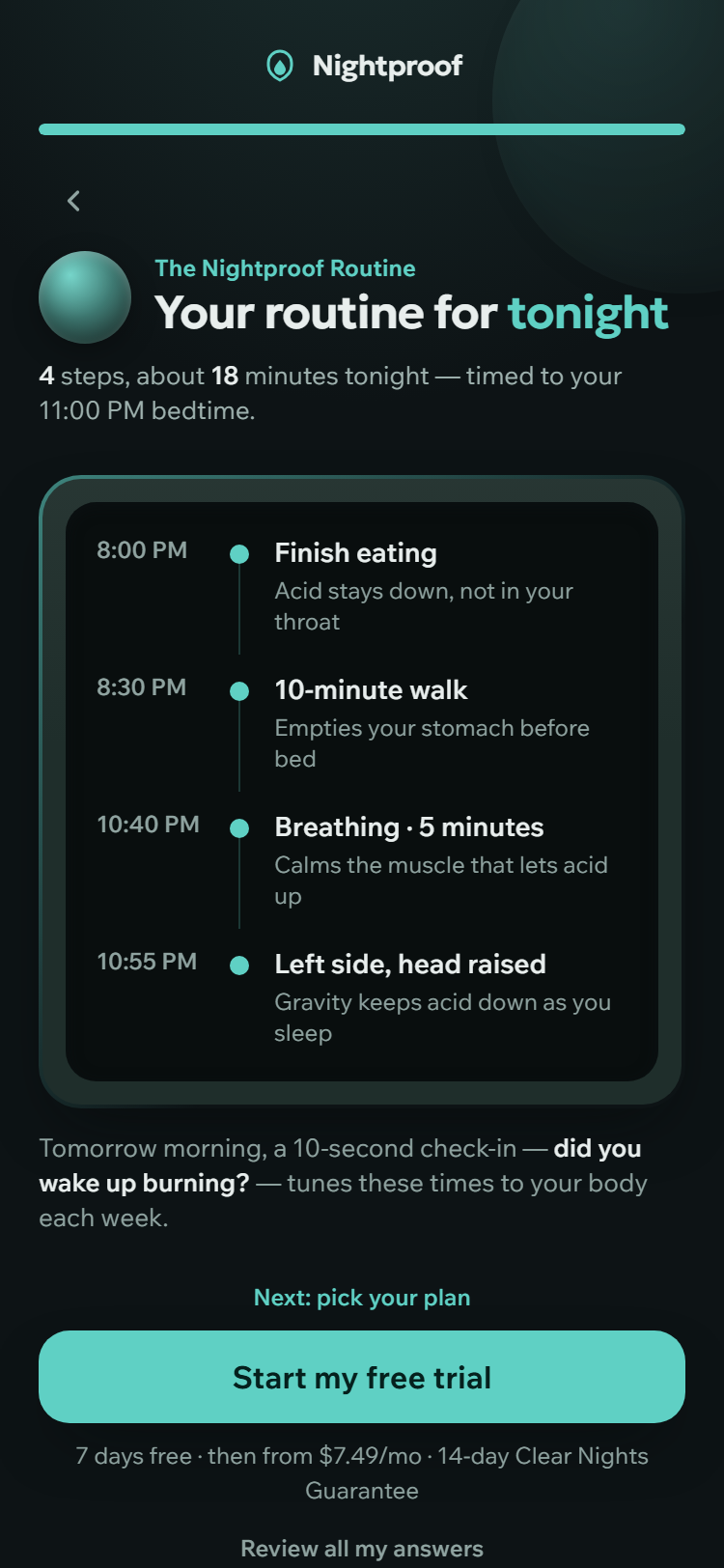 Tonight's routine, timed to you